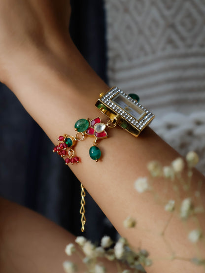 Savannah Red-Green Kundan Wrist Watch