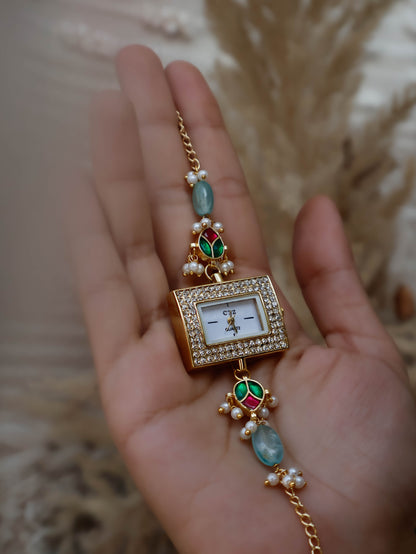 Mia Kundan Mint Green Wrist Watch