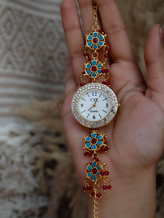 Vrinda Multicolored Kundan Wrist Watch