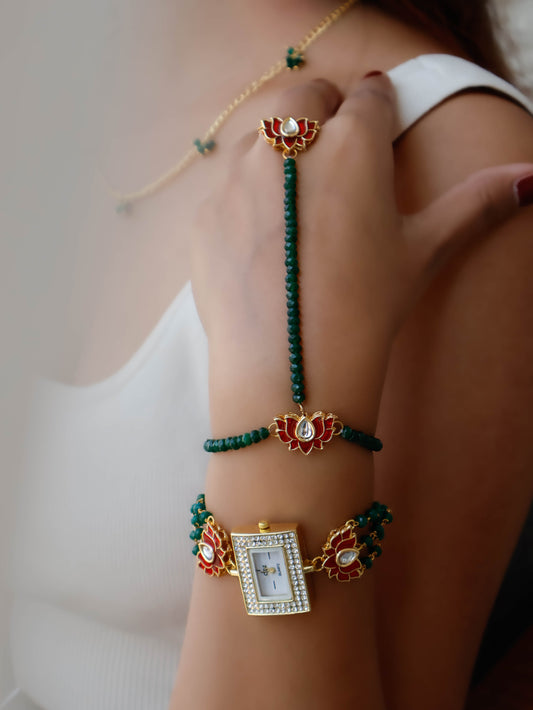 Meghan Hathphool and Wrist Watch Kundan Set