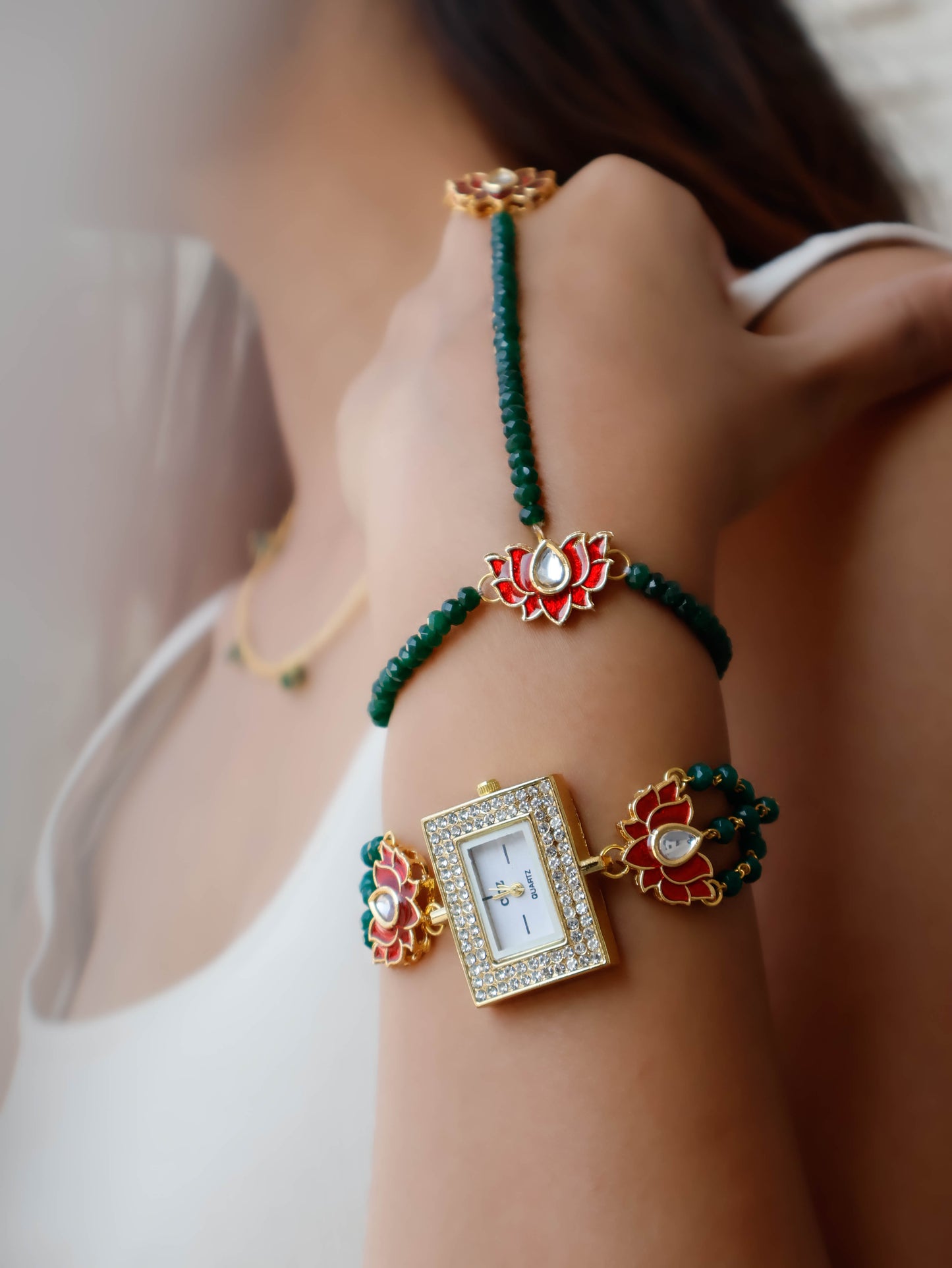 Meghan Hathphool and Wrist Watch Kundan Set