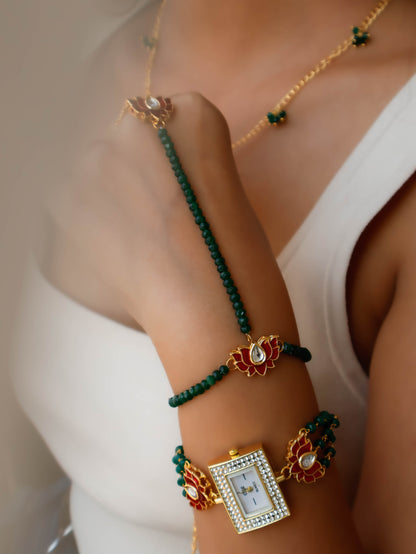 Meghan Hathphool and Wrist Watch Kundan Set