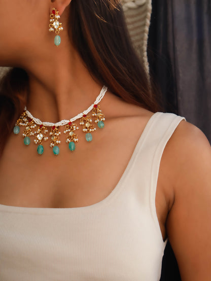 Hazel Mint Green Kundan Necklace Set