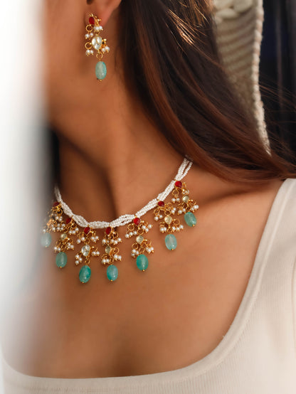 Hazel Mint Green Kundan Necklace Set