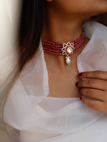 Adoka Pink Polki Choker Necklace