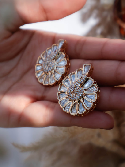 Coral Kundan Stud Earrings