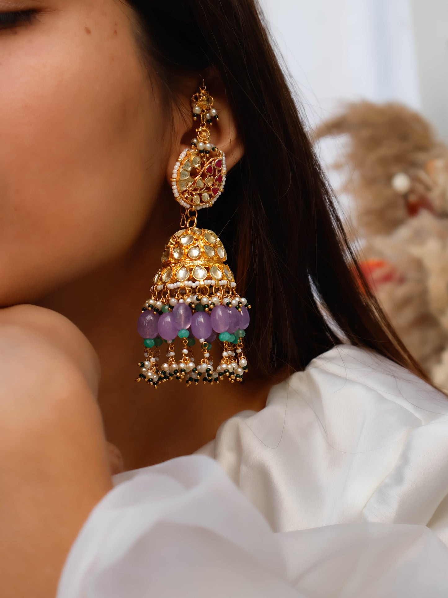 Latifa Multicolored Kundan Jhumka Earrings