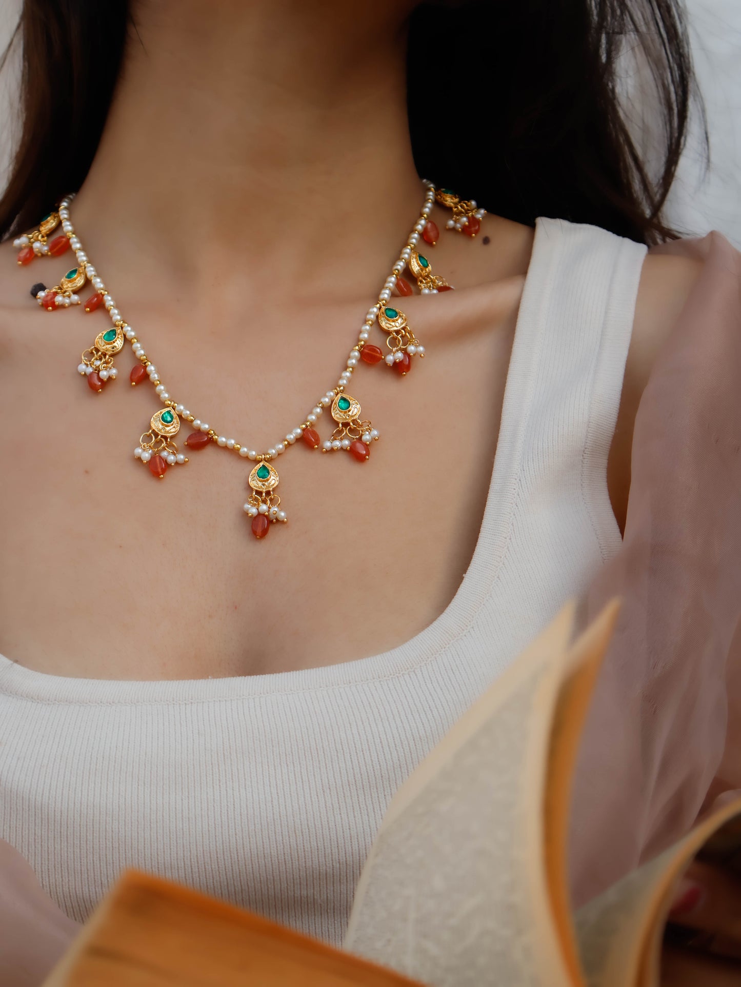 Onzell Orange Kundan Necklace