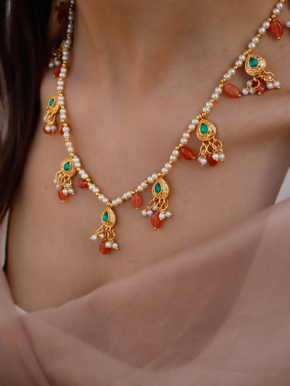 Onzell Orange Kundan Necklace