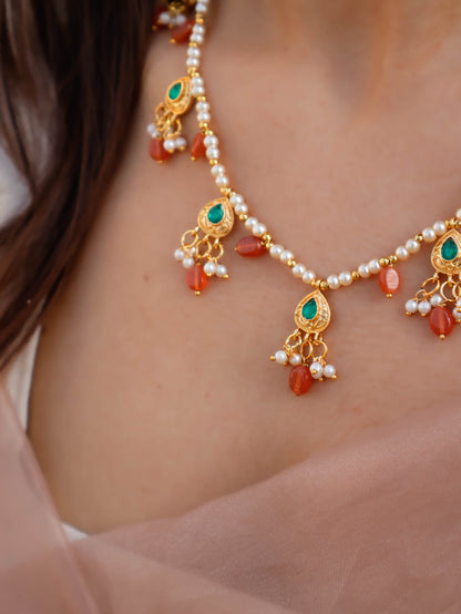 Onzell Orange Kundan Necklace