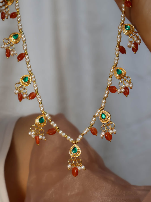 Onzell Orange Kundan Necklace