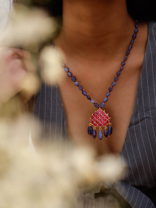 Pia Purple & Pink Pendant Kundan Necklace