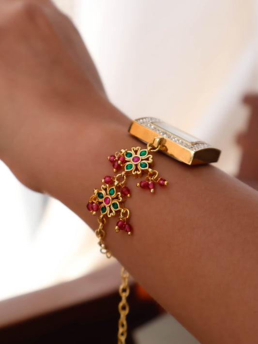 Lila Green-Red Kundan Wrist Watch