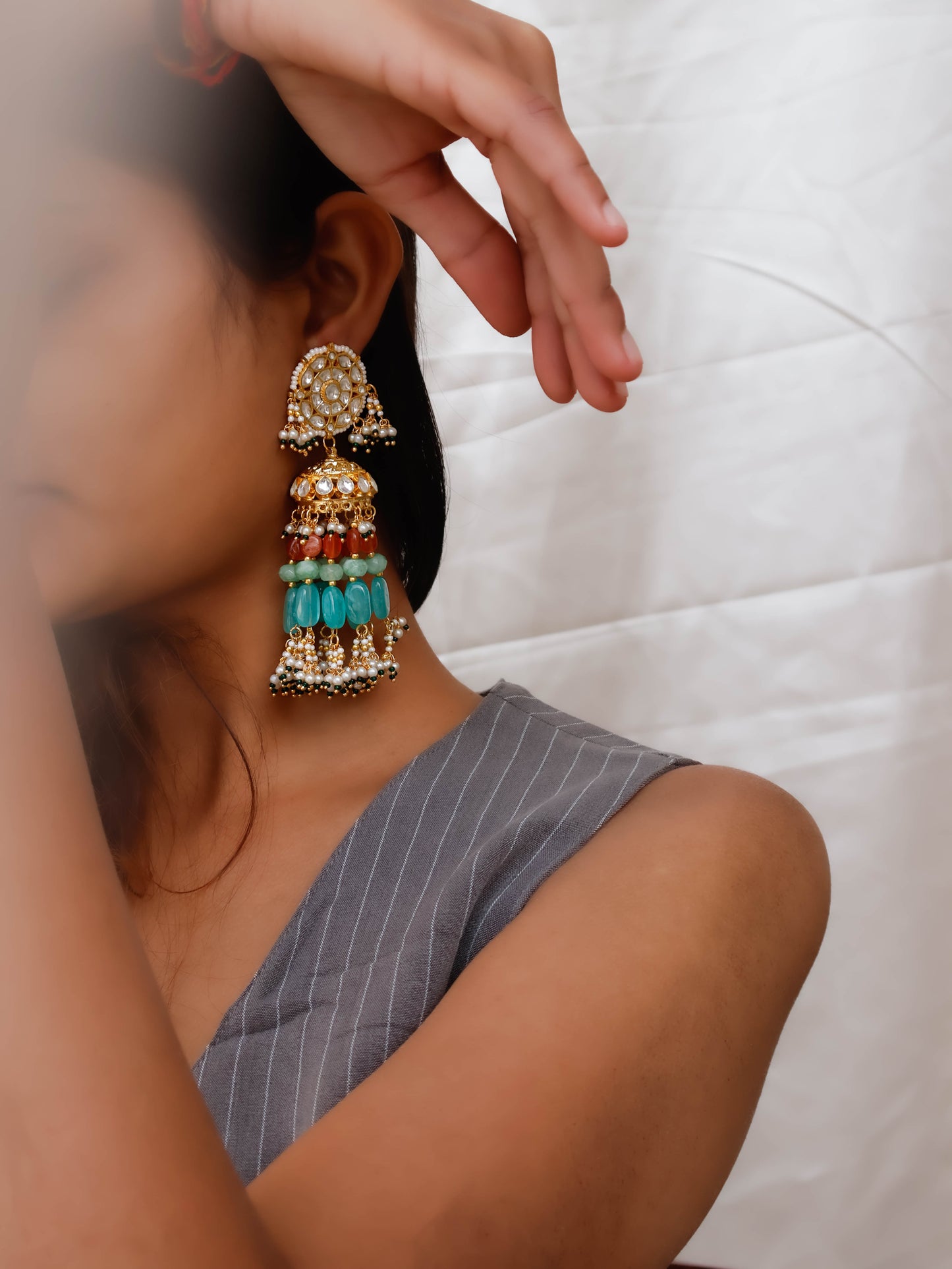 Shireen Kundan Turquoise Jhumka Earrings