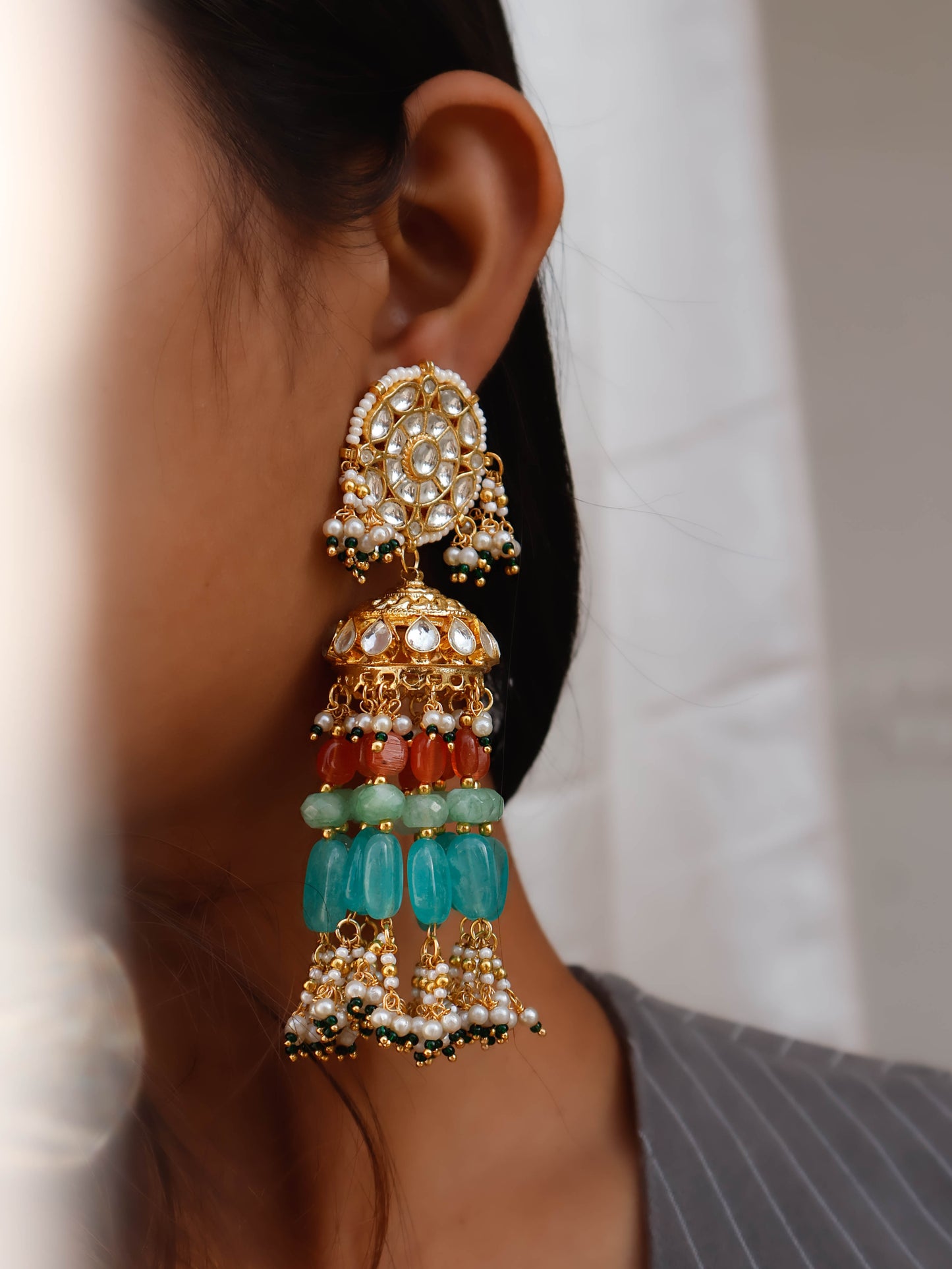 Shireen Kundan Turquoise Jhumka Earrings