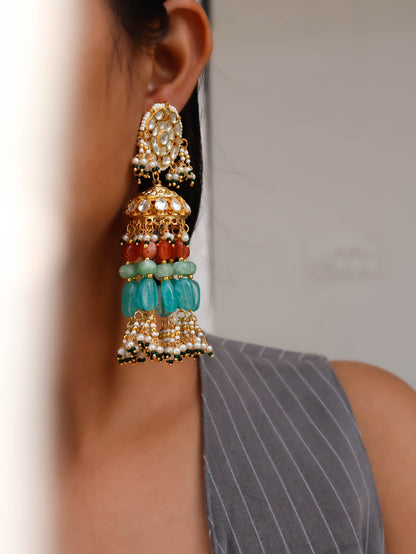 Shireen Kundan Turquoise Jhumka Earrings