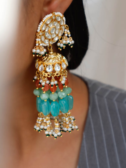 Shireen Kundan Turquoise Jhumka Earrings