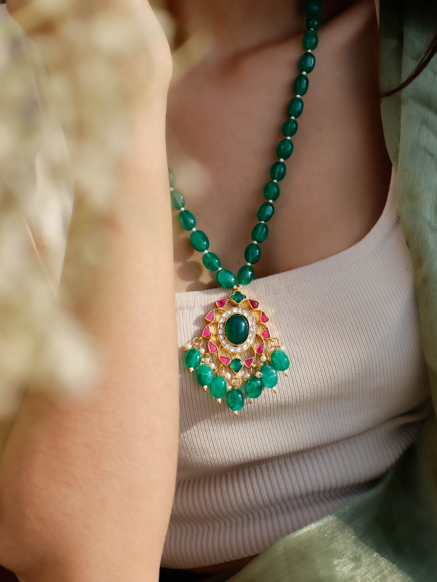 Betty Green Kundan Pendant Necklace