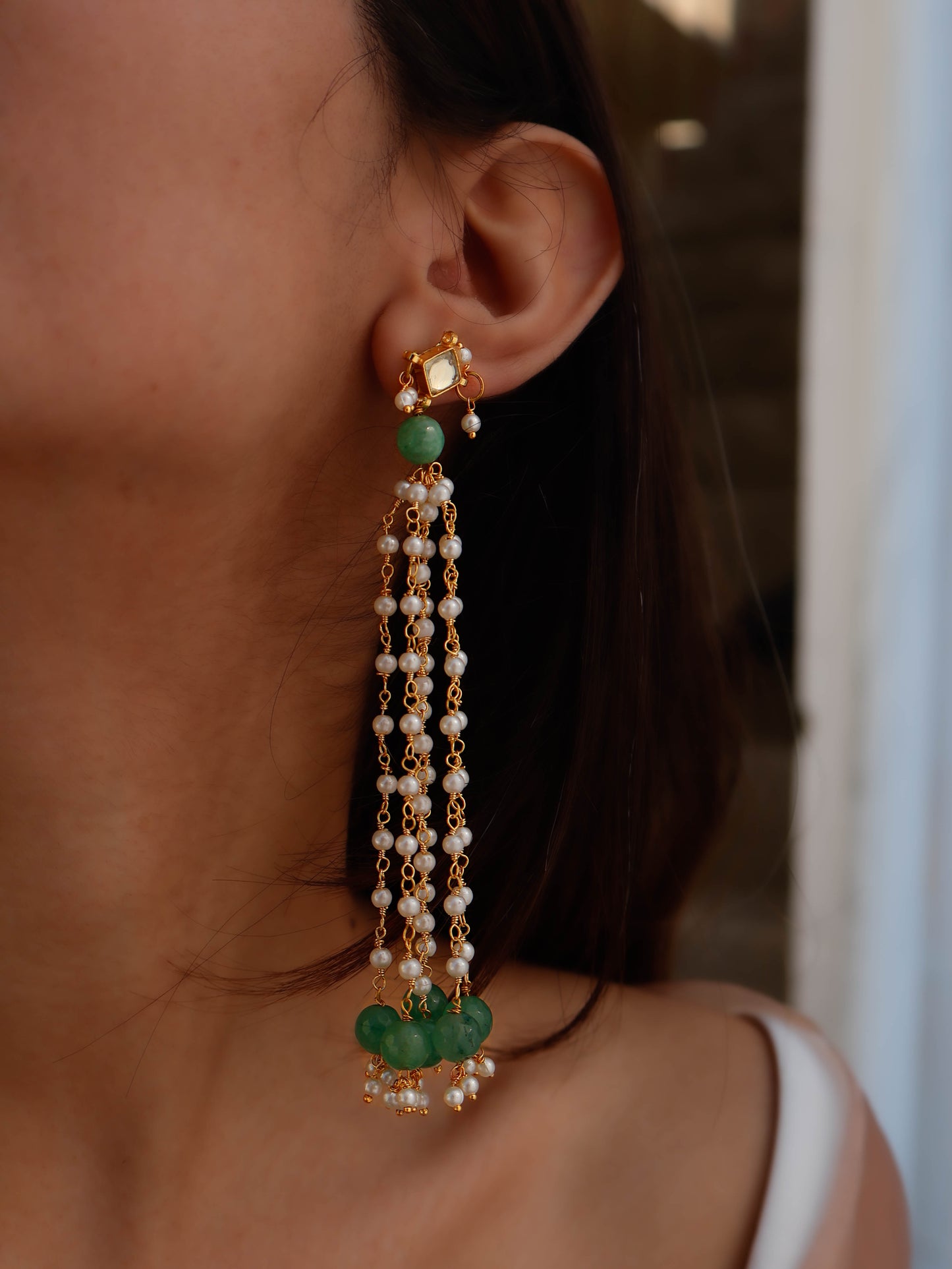 Jiya Green Kundan Earrings