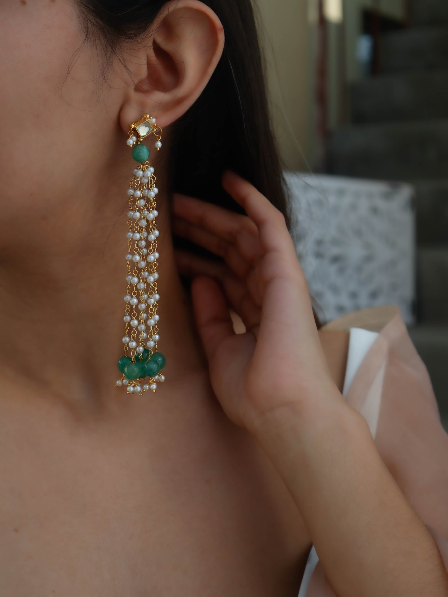 Jiya Green Kundan Earrings