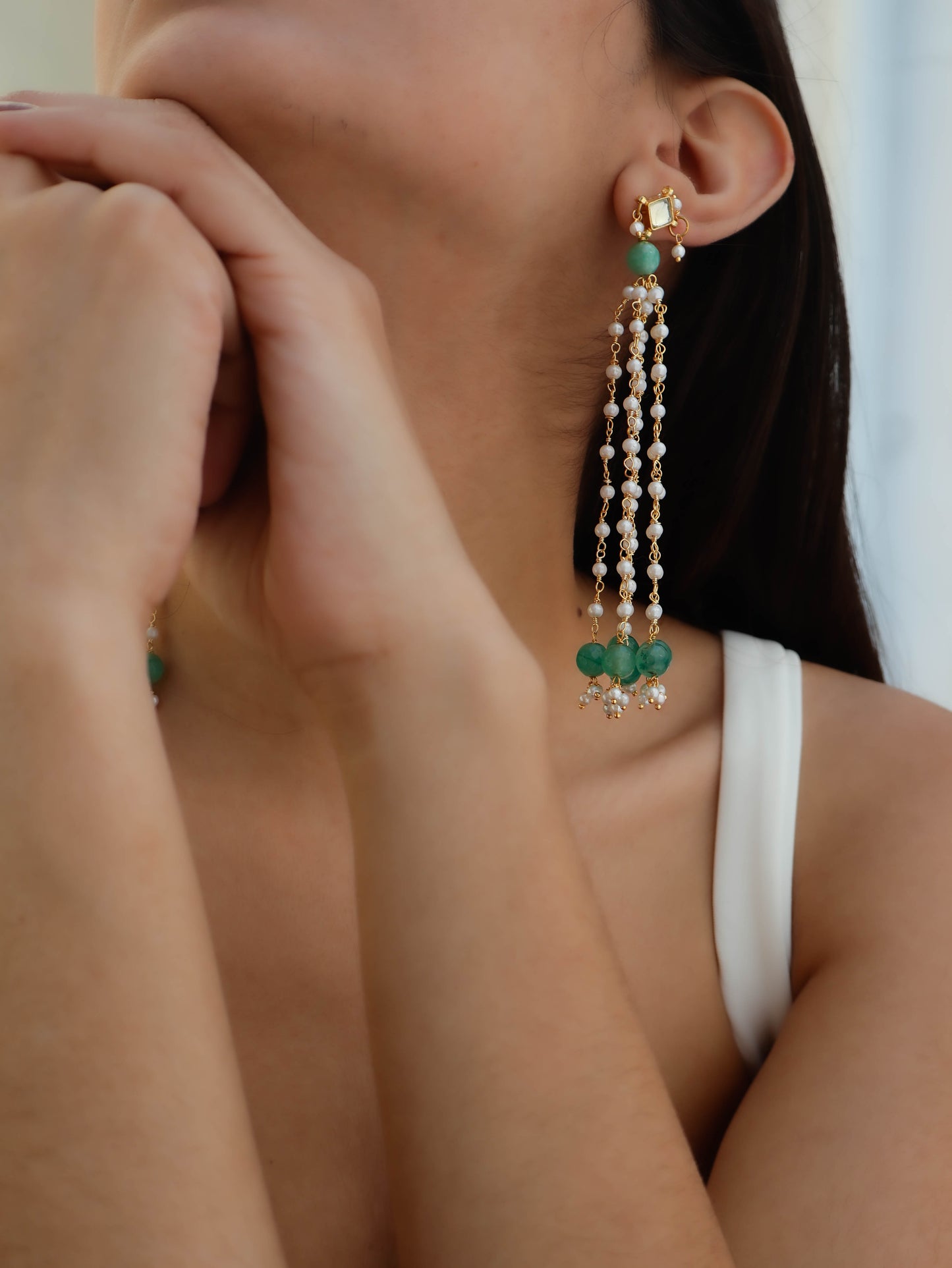 Jiya Green Kundan Earrings