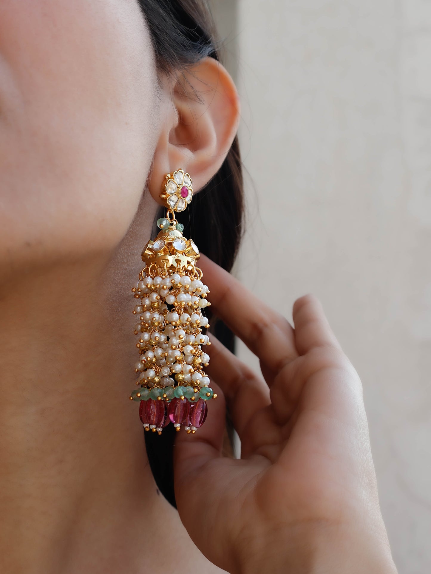 Riyah Kundan Jhumka Earrings