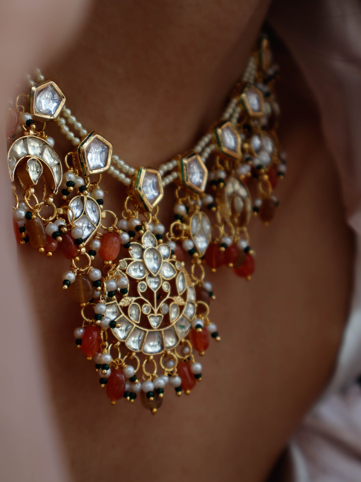 Agira Orange Kundan Necklace