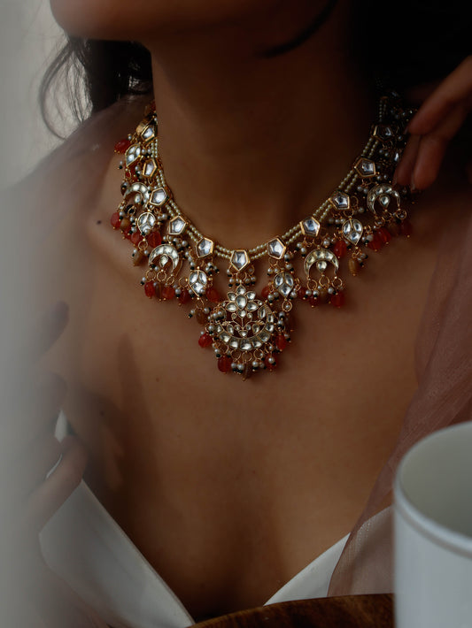 Agira Orange Kundan Necklace