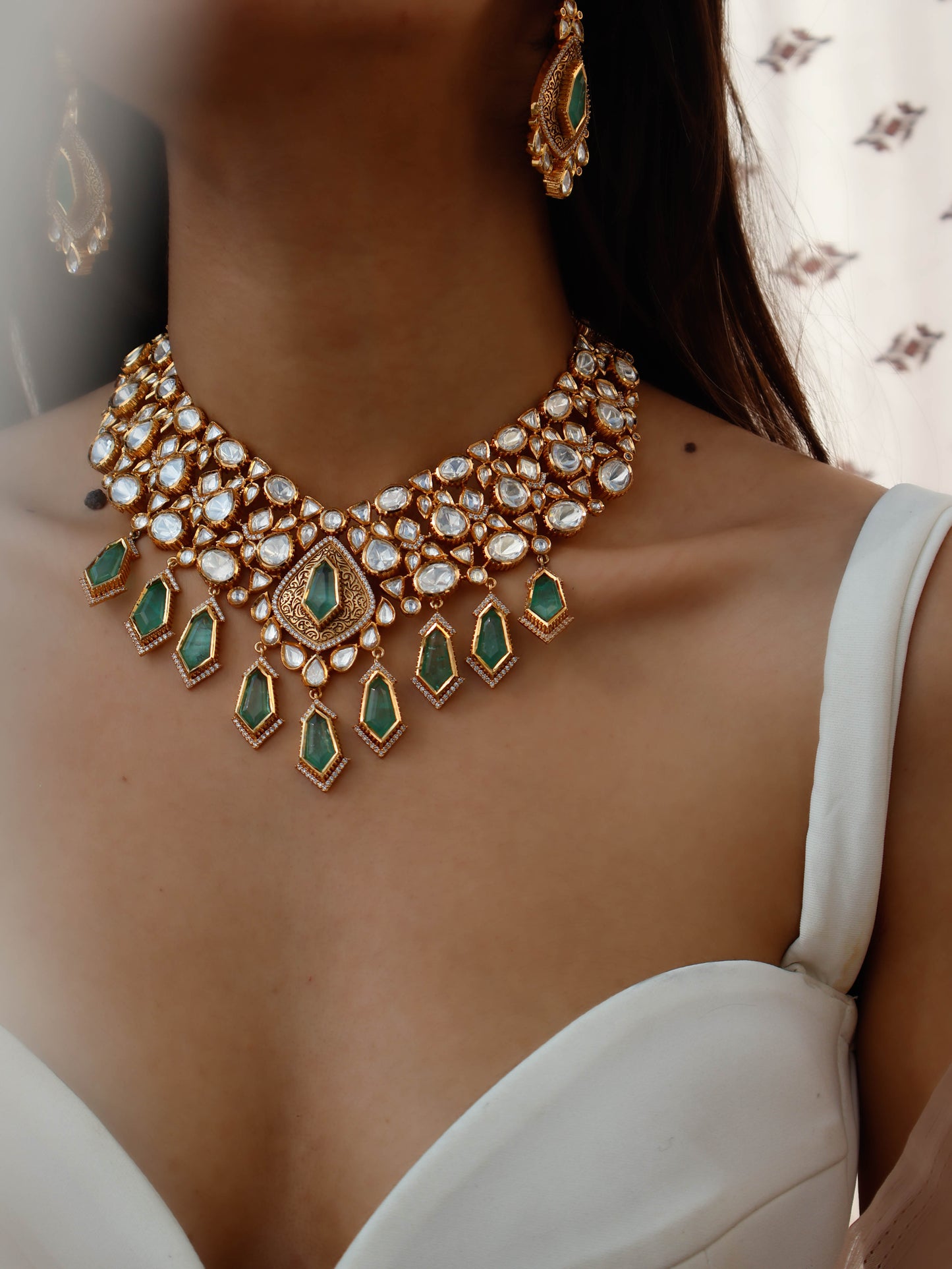 Waajida Mint-Green Kundan Necklace Set