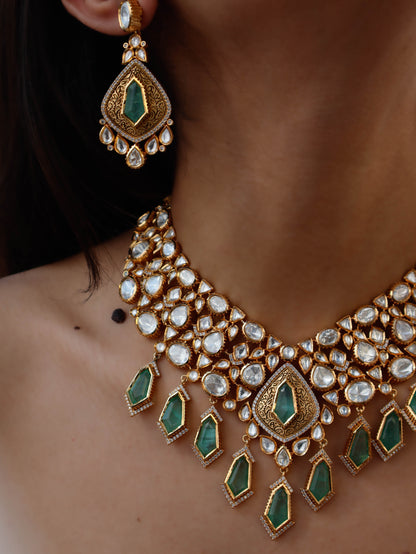 Waajida Mint-Green Kundan Necklace Set