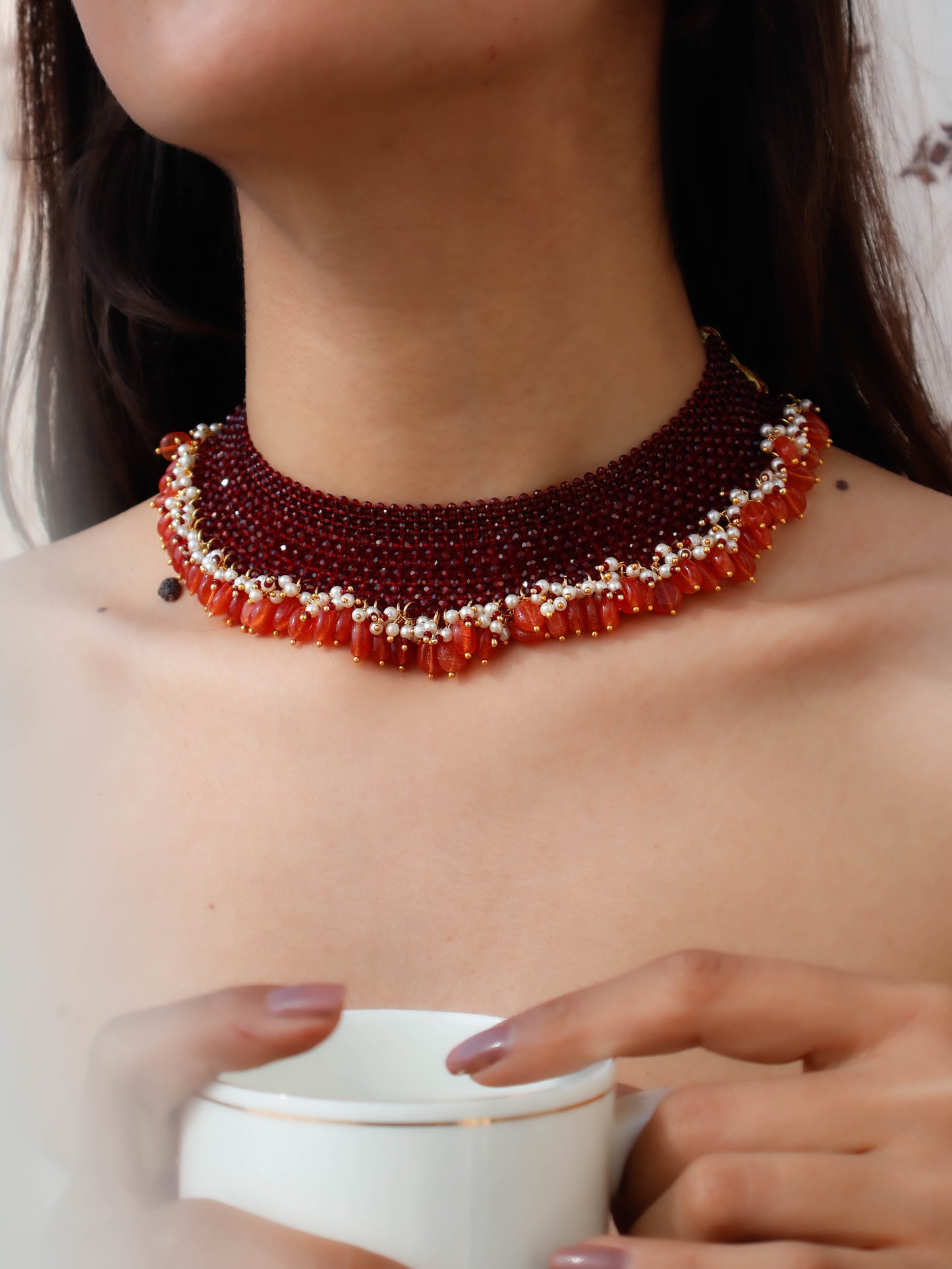 Qira Red-Orange Choker Necklace