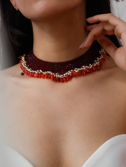 Qira Red-Orange Choker Necklace