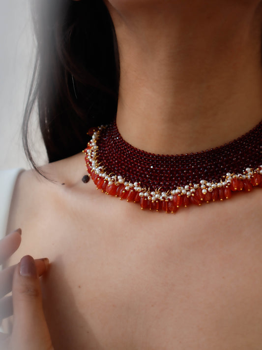 Qira Red-Orange Choker Necklace