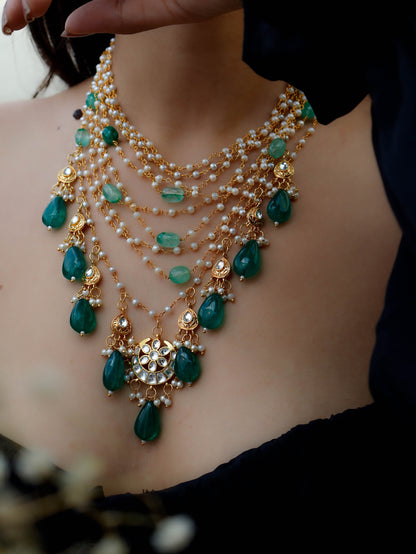 Mabel Kundan Green Multilayered Necklace