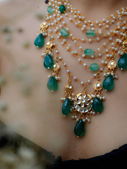 Mabel Kundan Green Multilayered Necklace