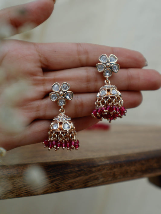 Lyla Kundan Pink Jhumka Earrings