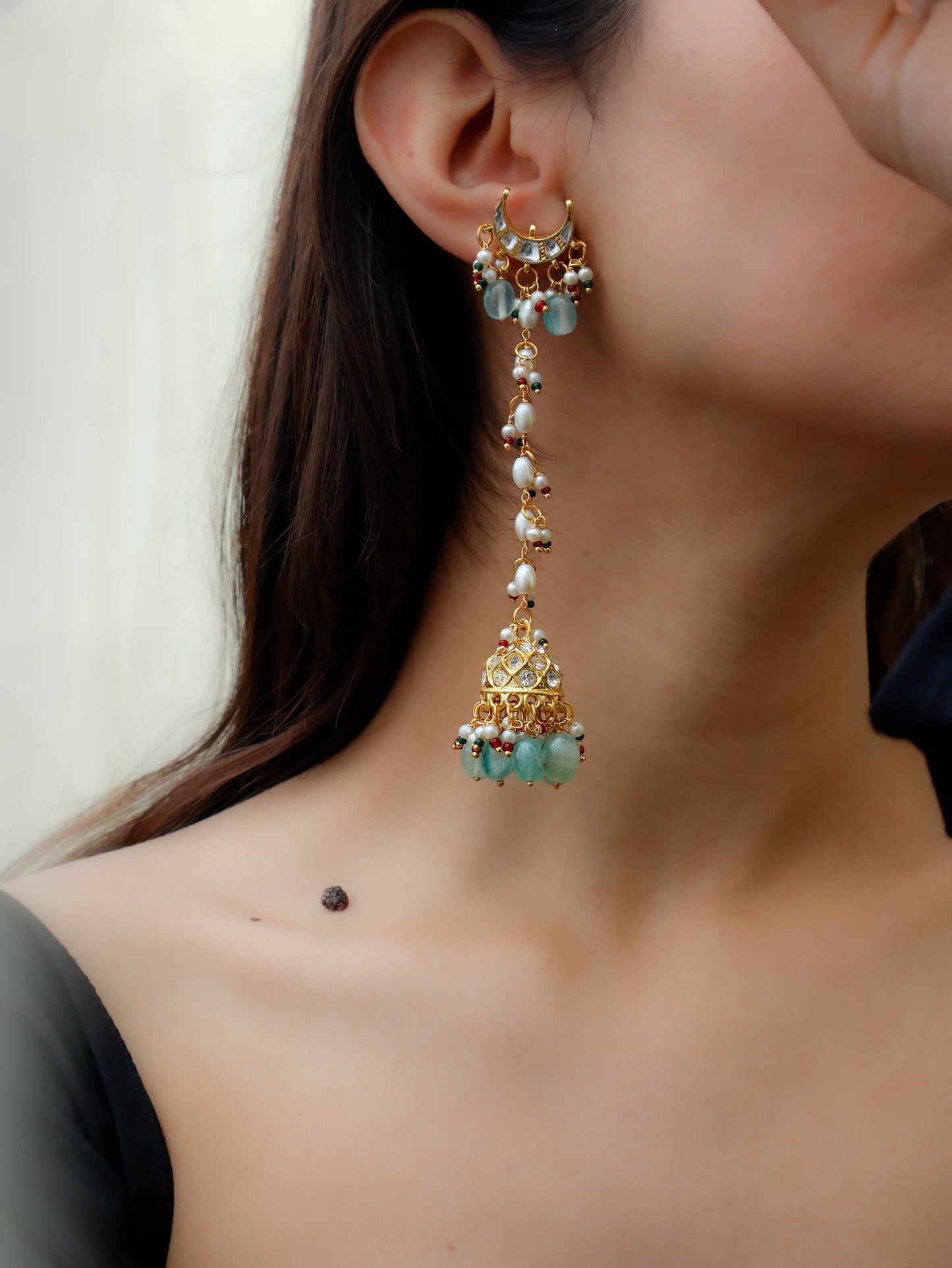 Orla Mint-Green Kundan Jhumka Earrings