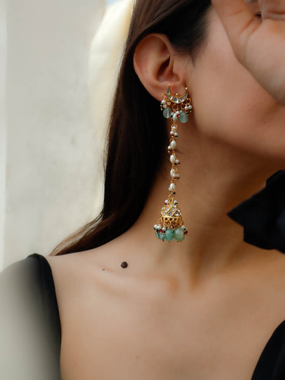 Orla Mint-Green Kundan Jhumka Earrings