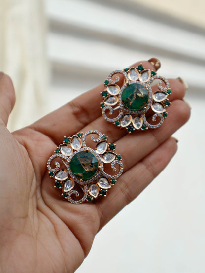 Bessie Kundan Green Stud Earrings