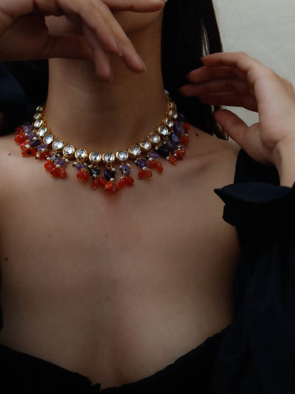 Ellie Purple-Orange Kundan Choker Necklace