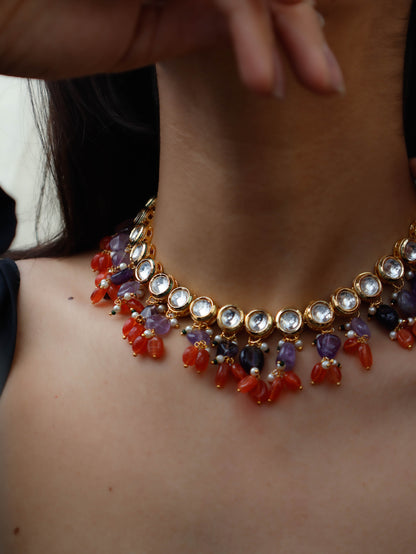 Ellie Purple-Orange Kundan Choker Necklace