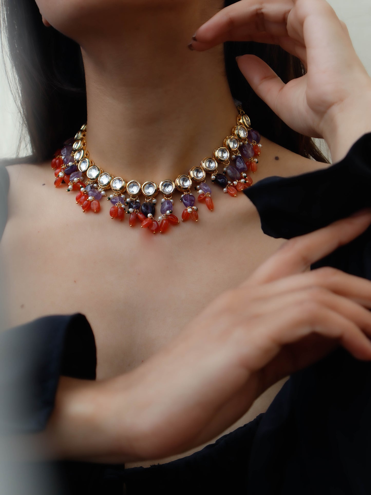 Ellie Purple-Orange Kundan Choker Necklace