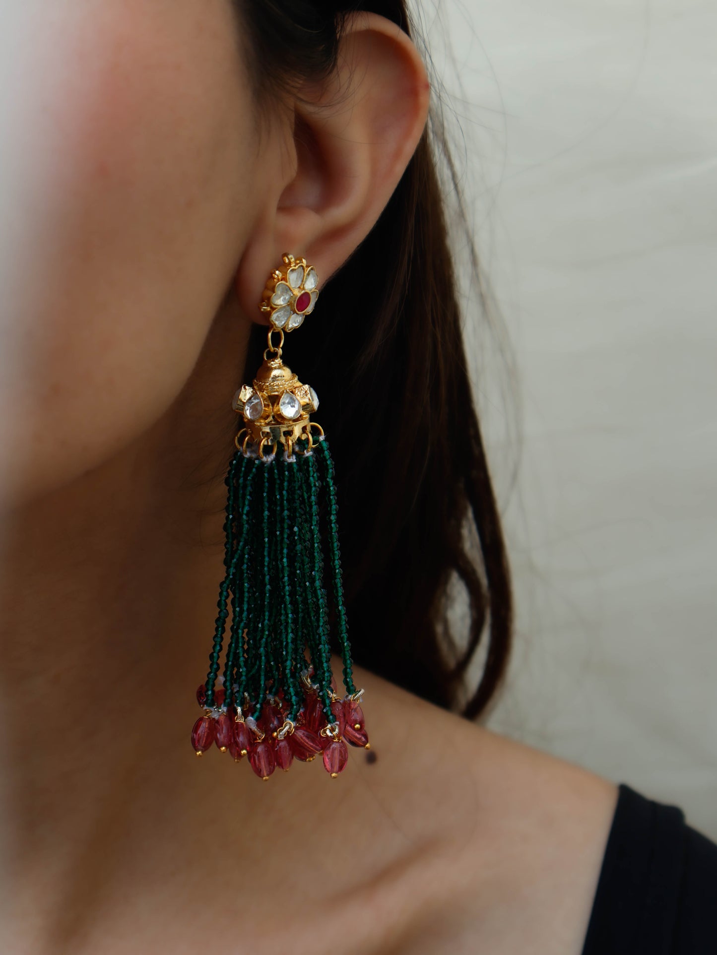 Kisaa Green Jhumka Earrings