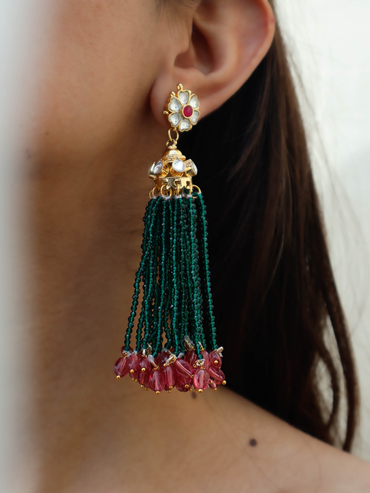 Kisaa Green Jhumka Earrings