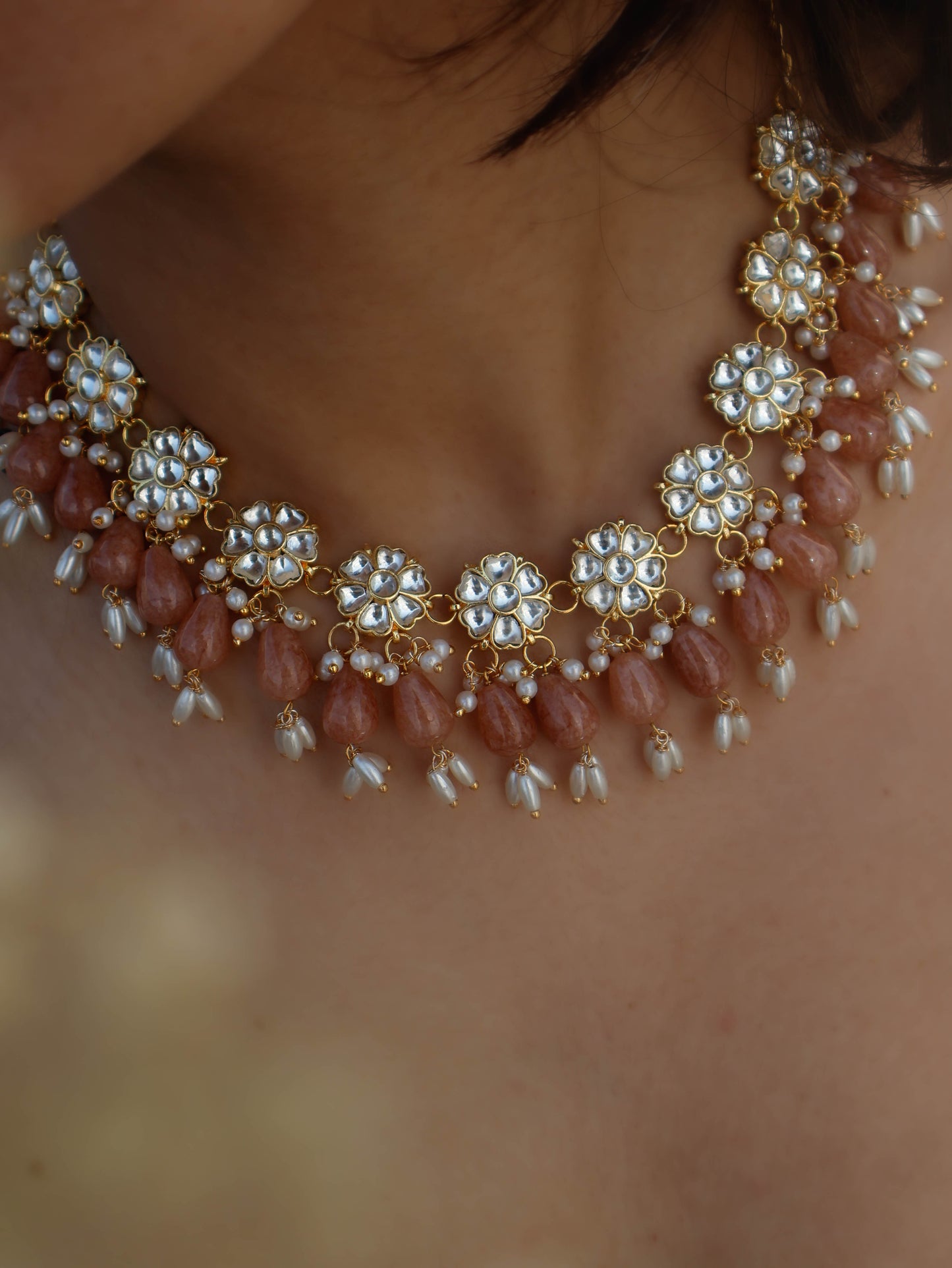 Mihika Peach Kundan Necklace