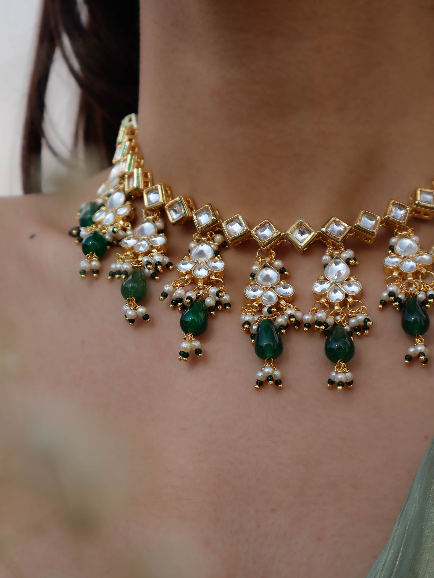 Mahira Green Kundan Necklace