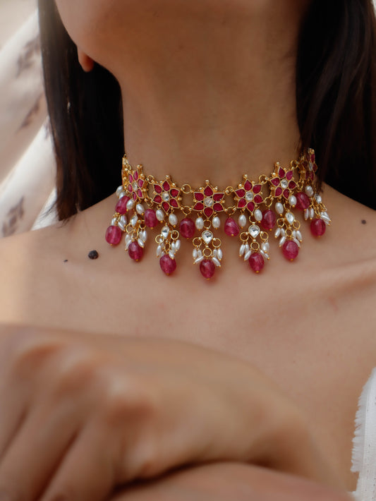 Lazina Pink Kundan Choker Necklace