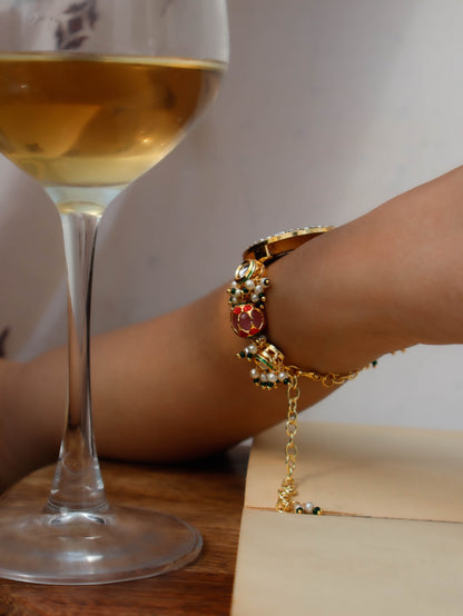 Rutvi Peachy Pink Kundan Wrist Watch