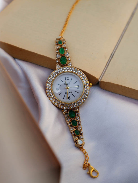 Winnie Kundan Green Wrist Watch