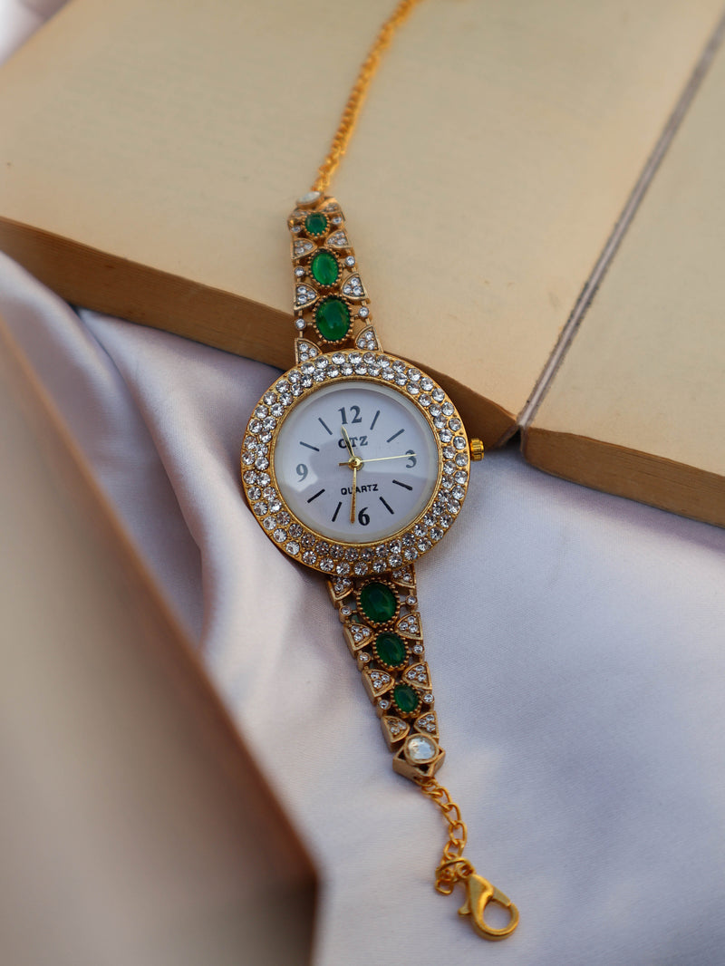 Winnie Kundan Green Wrist Watch